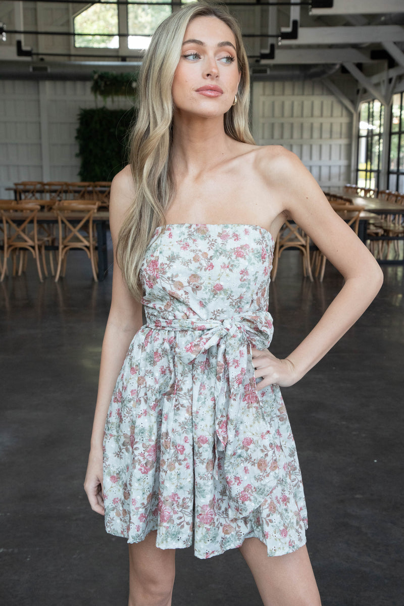 Jaycee Rose Print Eyelet Dress, Multi Floral