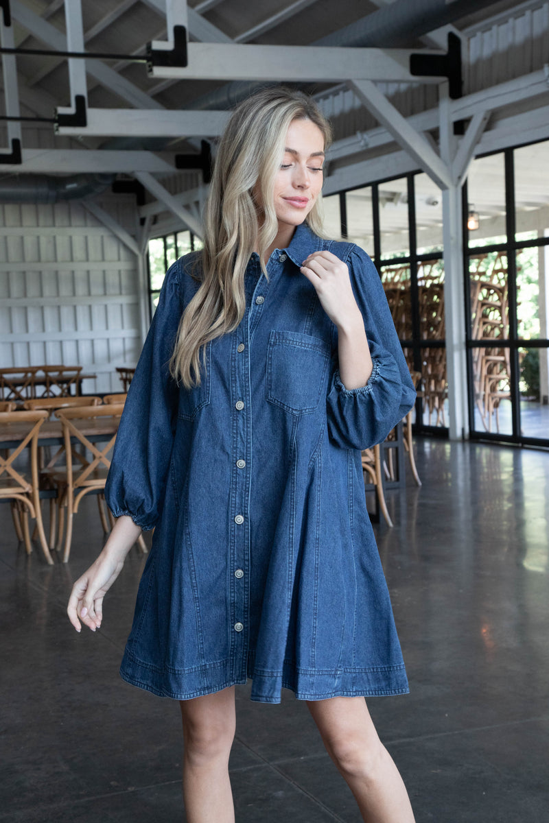 Addy Button Down Shirt Dress, Dark Denim