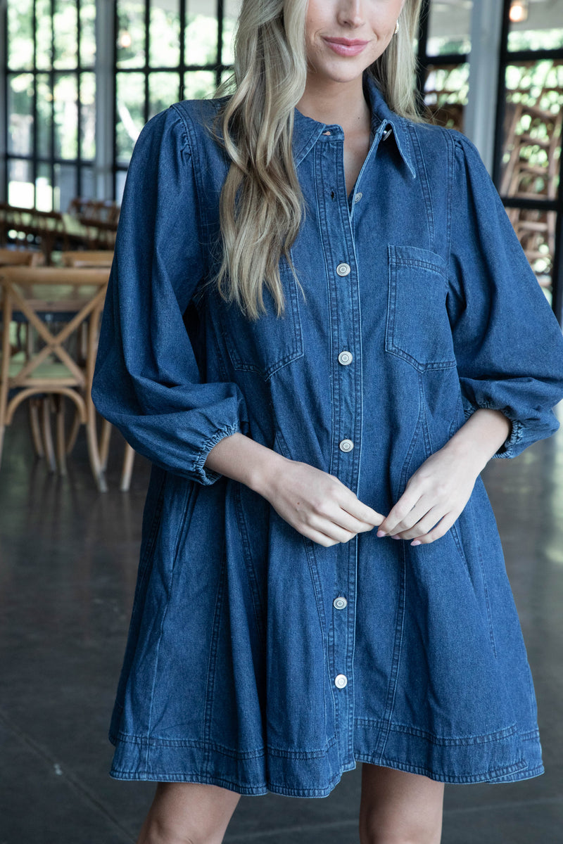 Addy Button Down Shirt Dress, Dark Denim