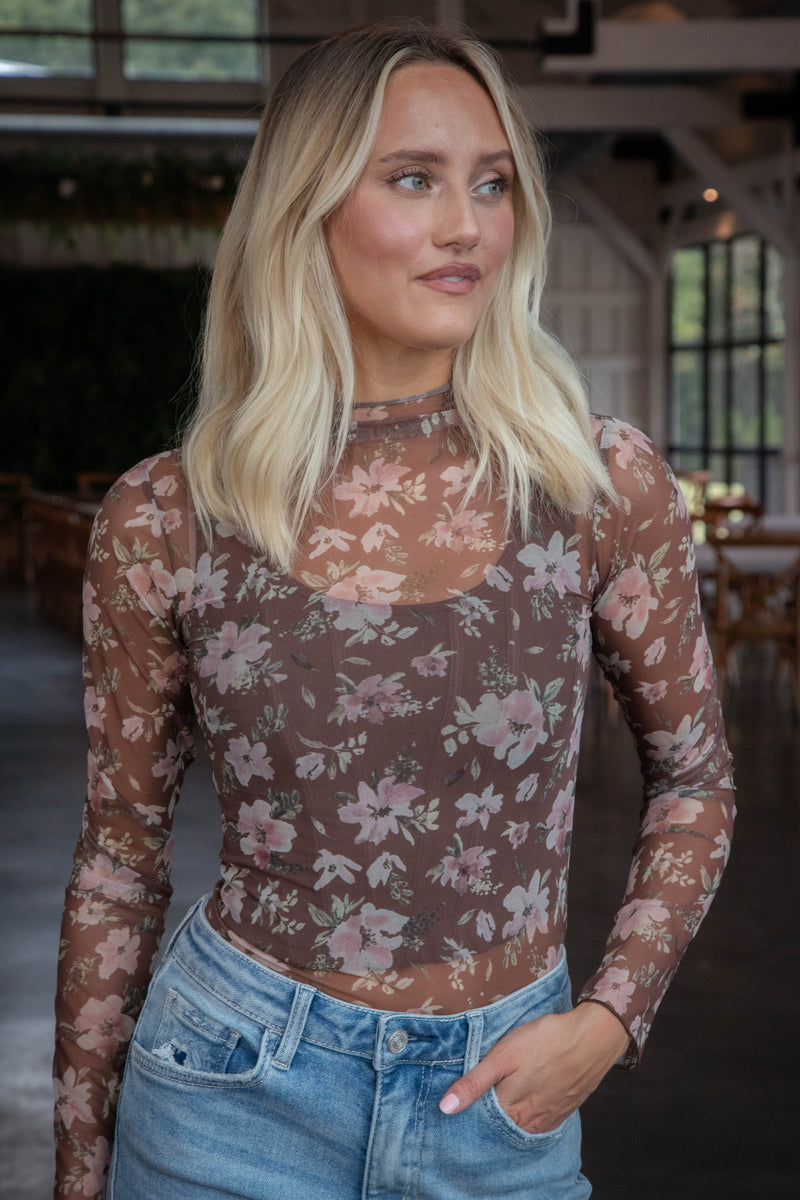 Maren Lace Layering Top, Floral Chocolate