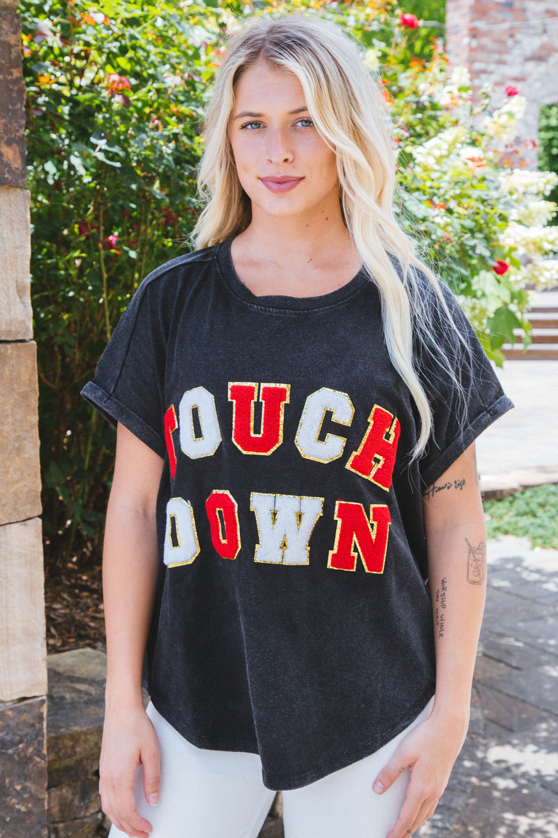 Touchdown Vintage Washed Tee, Black/Red