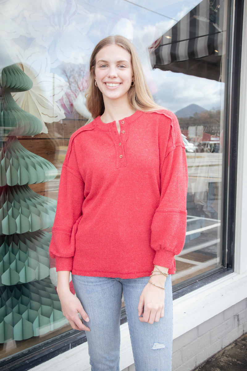 Laura Ribbed Melange Hacci Sweater, Dark Red