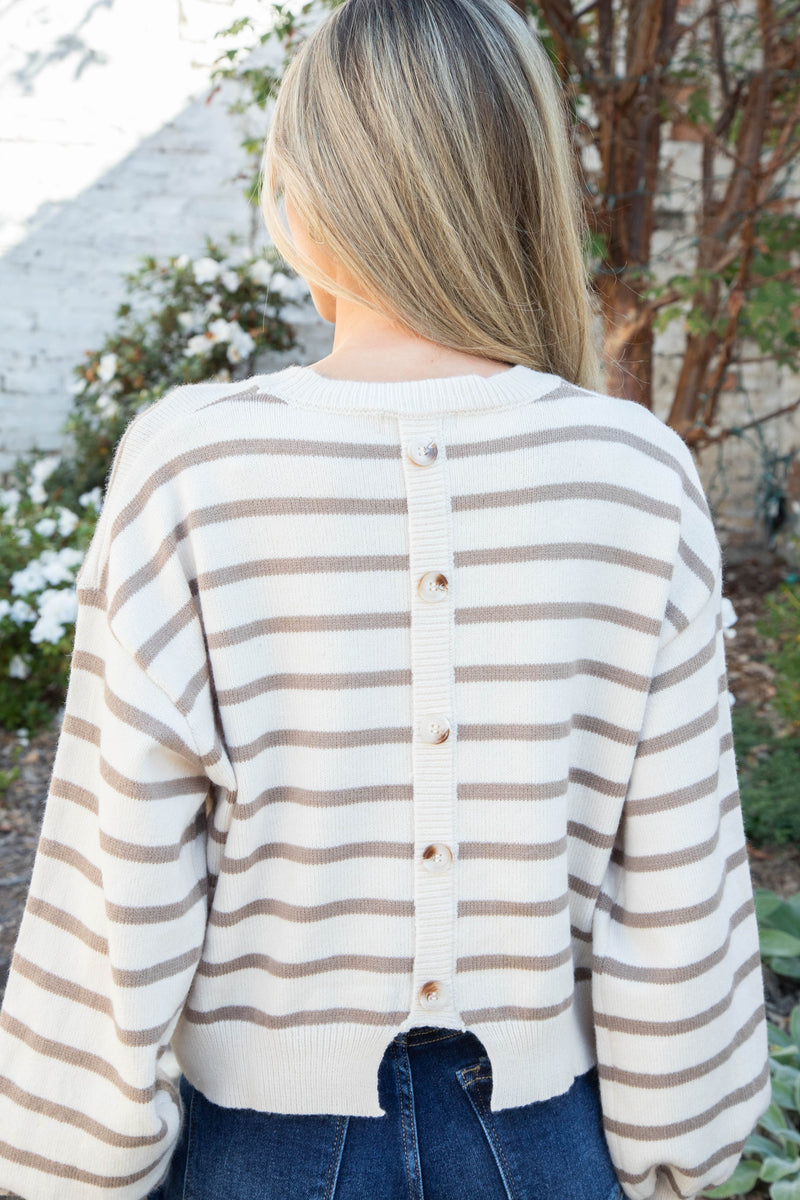 Laine Striped Balloon Sleeve Sweater, Camel