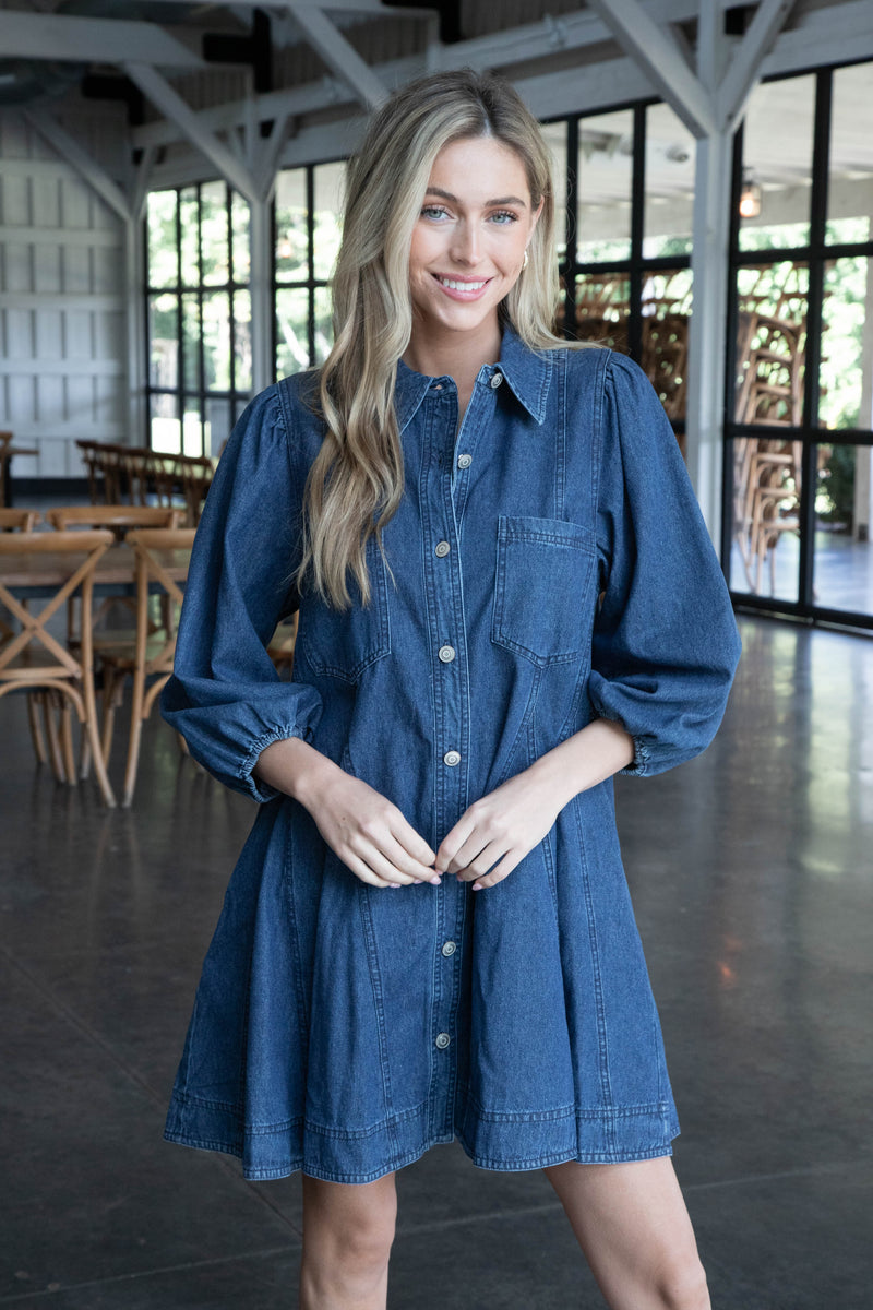 Addy Button Down Shirt Dress, Dark Denim