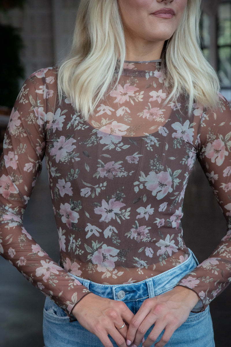 Maren Lace Layering Top, Floral Chocolate