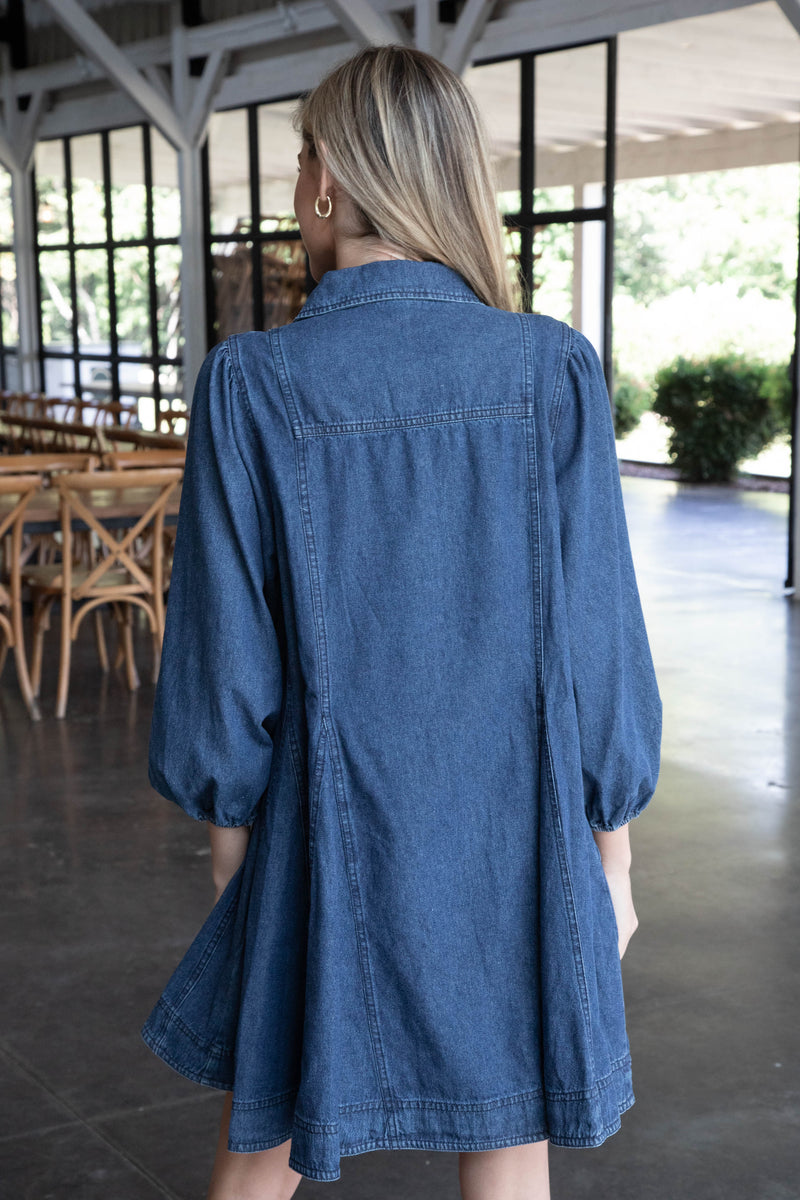 Addy Button Down Shirt Dress, Dark Denim