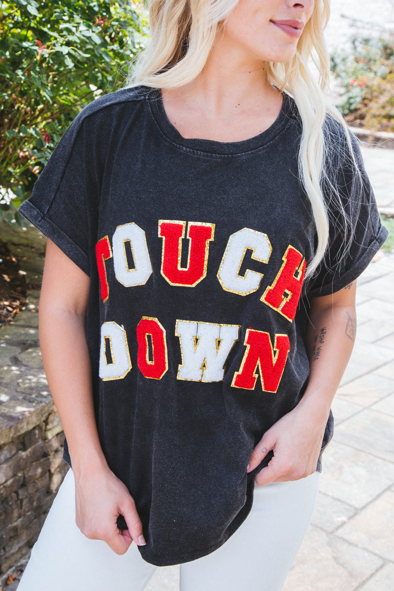 Touchdown Vintage Washed Tee, Black/Red