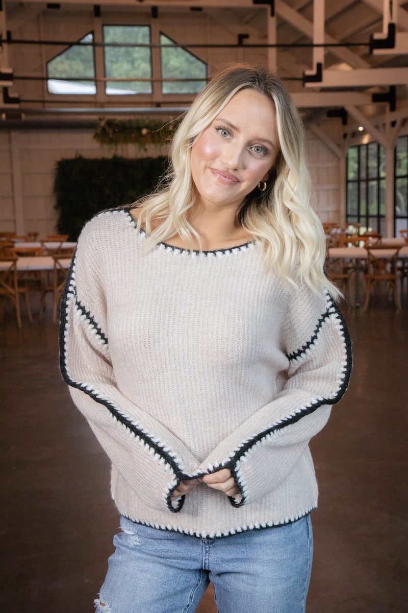 Tinsley Contrast Stitch Sweater, Oatmeal