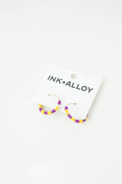 Victoria Mixed Bead Hoop Earrings, Purple/Yellow | Ink + Alloy