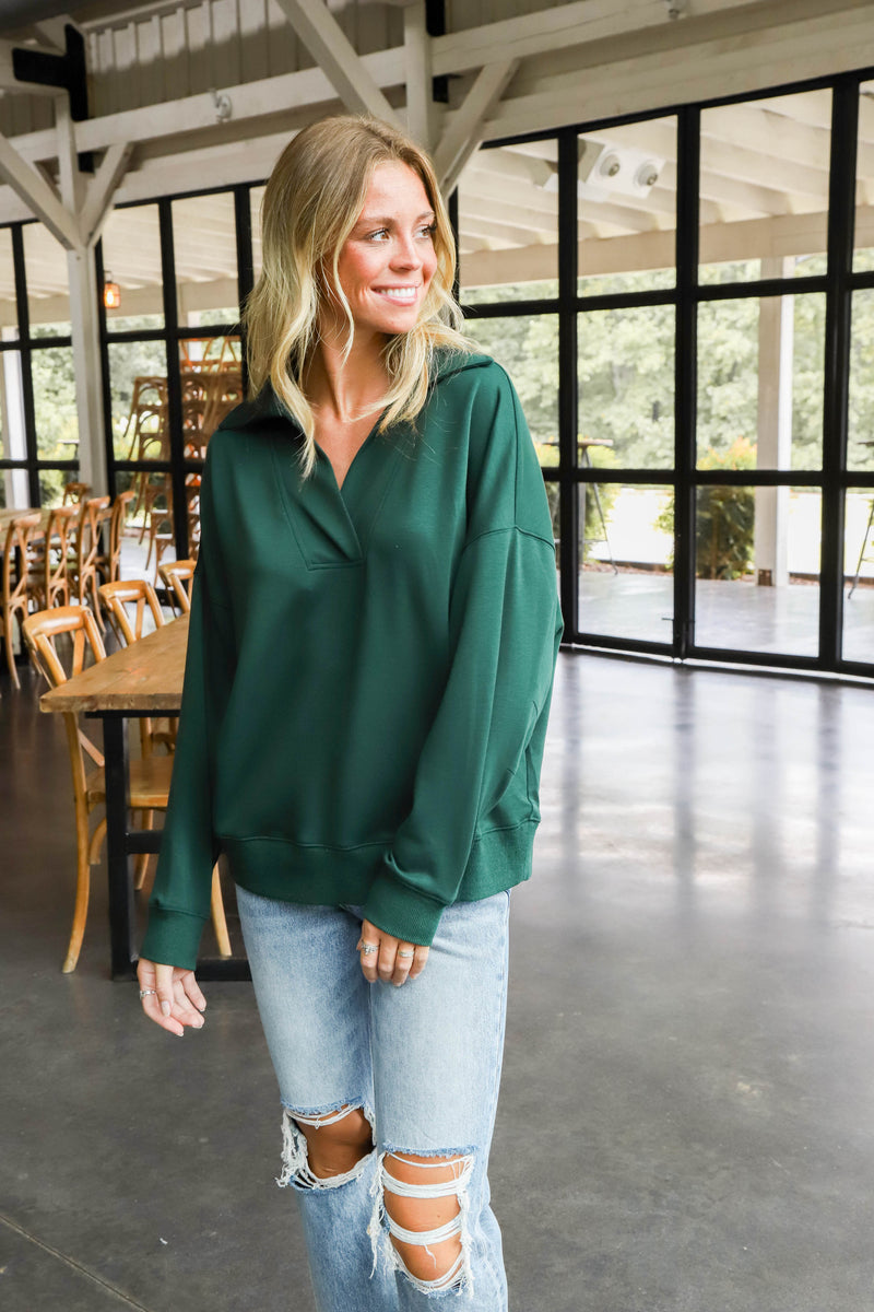 Sylvia Polo Sweatshirt, Evergreen