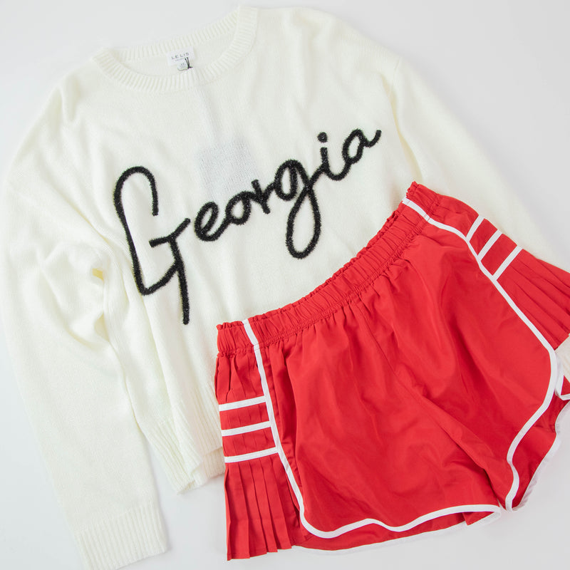 Greta Athletic Pleated Detail Shorts, Red