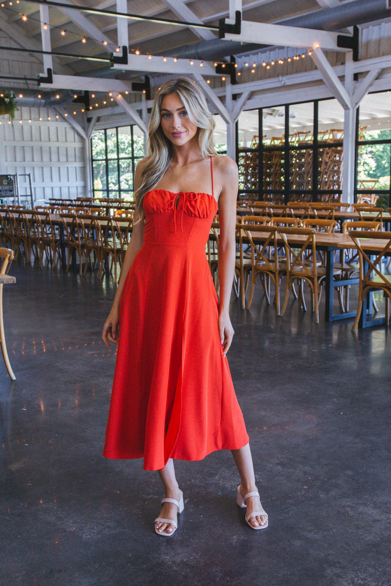 Natasha Strappy Corset Midi Dress, Red