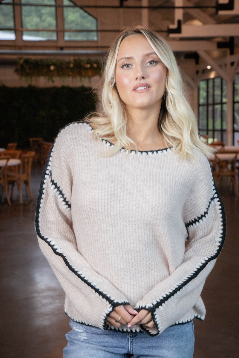 Tinsley Contrast Stitch Sweater, Oatmeal