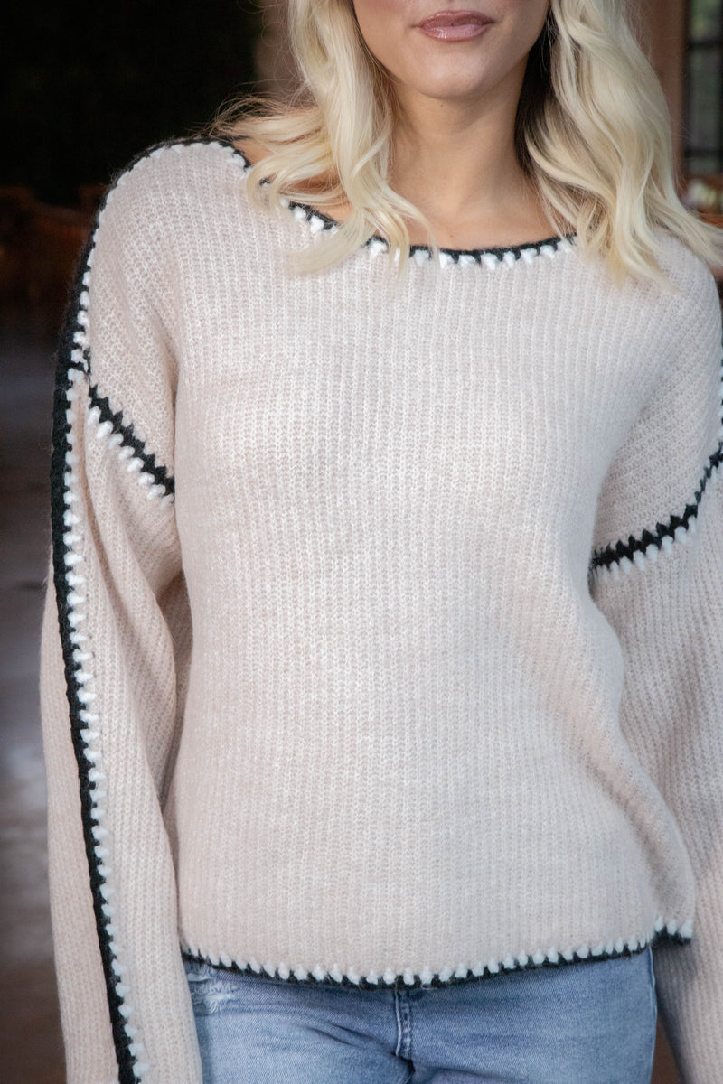 Tinsley Contrast Stitch Sweater, Oatmeal