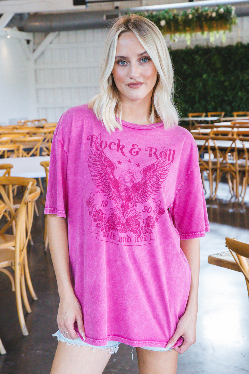 Rock & Roll Oversized Graphic Tee, Mineral Magenta