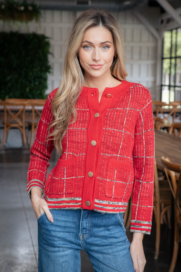 Knitted Lady Jacket, Mars Red Multi | Sanctuary