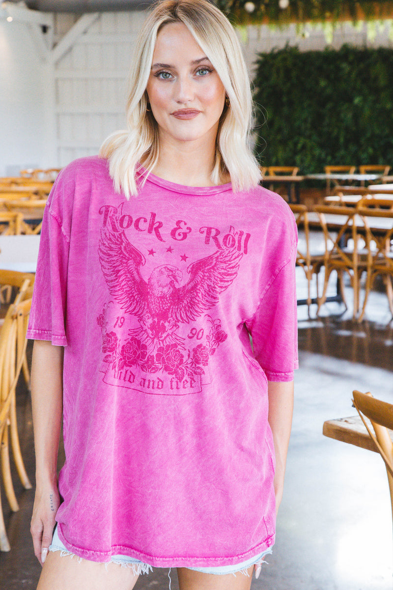 Rock & Roll Oversized Graphic Tee, Mineral Magenta