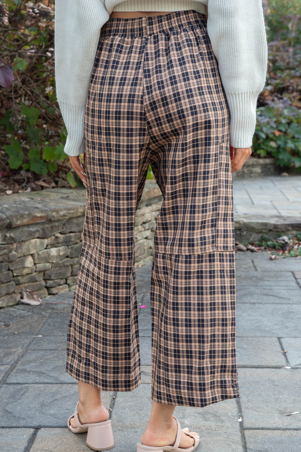 Liah Check Plaid Pants, Black/Camel