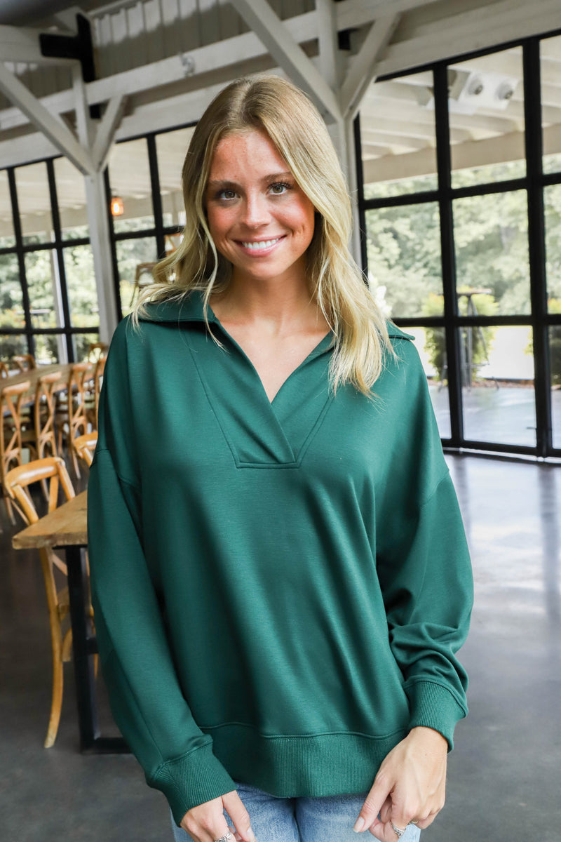 Sylvia Polo Sweatshirt, Evergreen