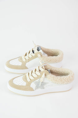 Baller Rhinestone Star Sherpa Sneaker, Stone/Taupe | Vintage Havana