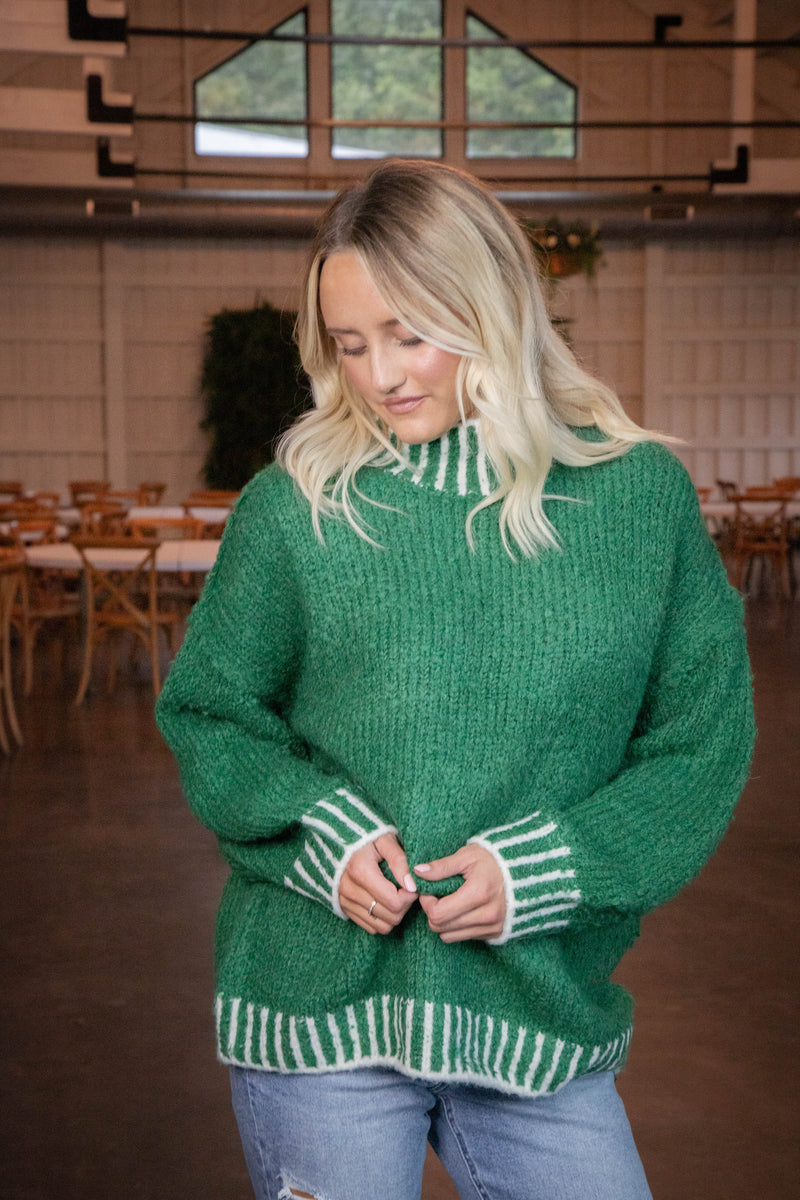 Sarina Contrast Stitched Sweater, Green