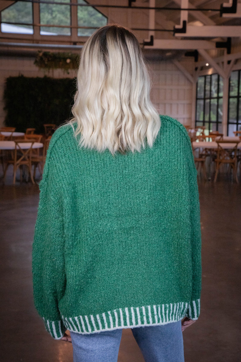 Sarina Contrast Stitched Sweater, Green