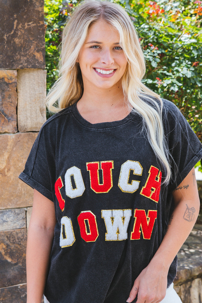 Touchdown Vintage Washed Tee, Black/Red