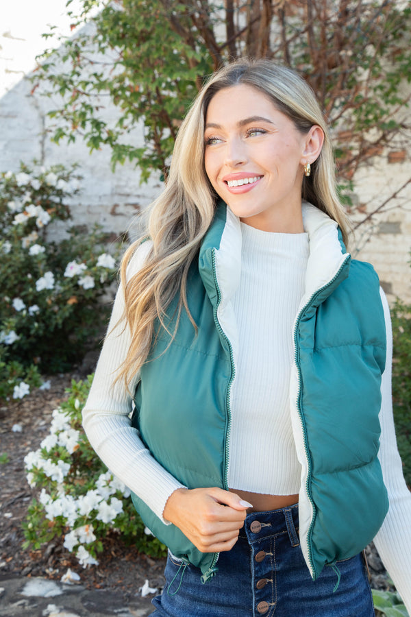 Gracey Reversible Crop Vest, Hunter Green