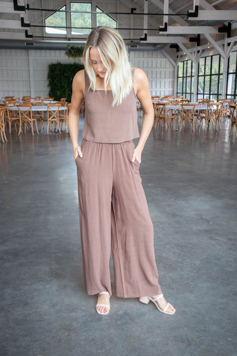 Sugarloaf Wide Leg Linen Pants, Chocolate | Sadie & Sage