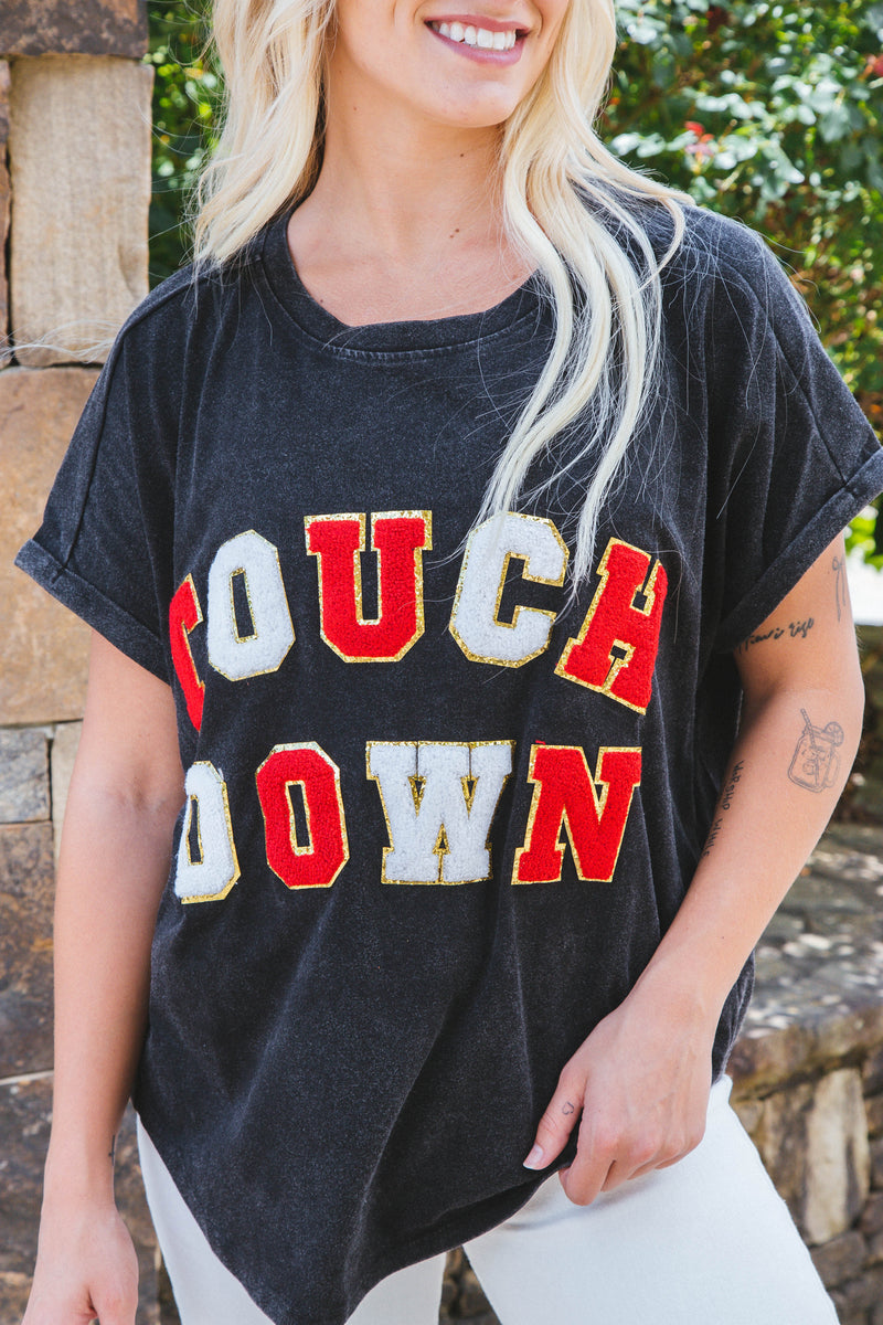 Touchdown Vintage Washed Tee, Black/Red