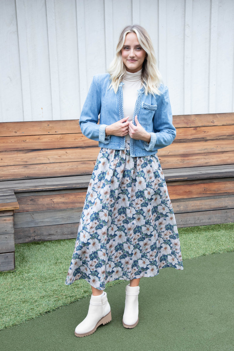 Seren Floral Midi Skirt, Navy Multi