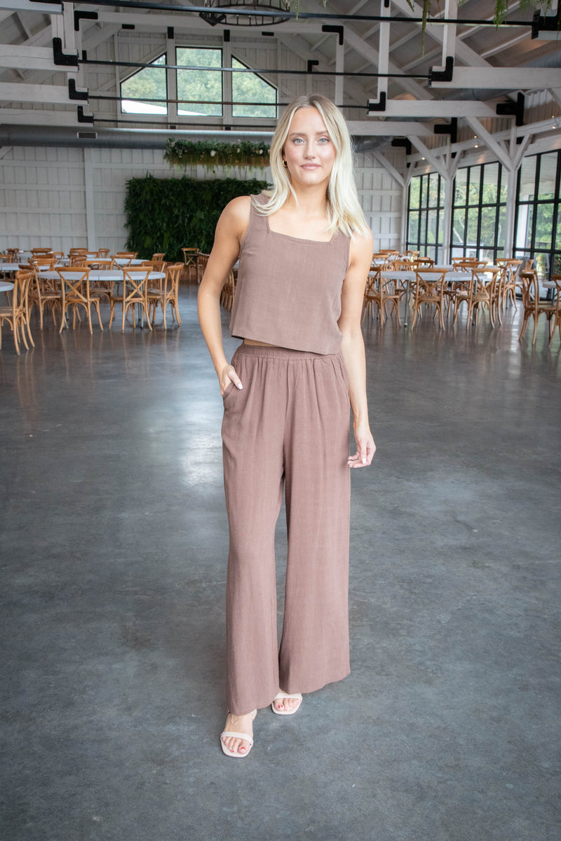 Sugarloaf Wide Leg Linen Pants, Chocolate | Sadie & Sage