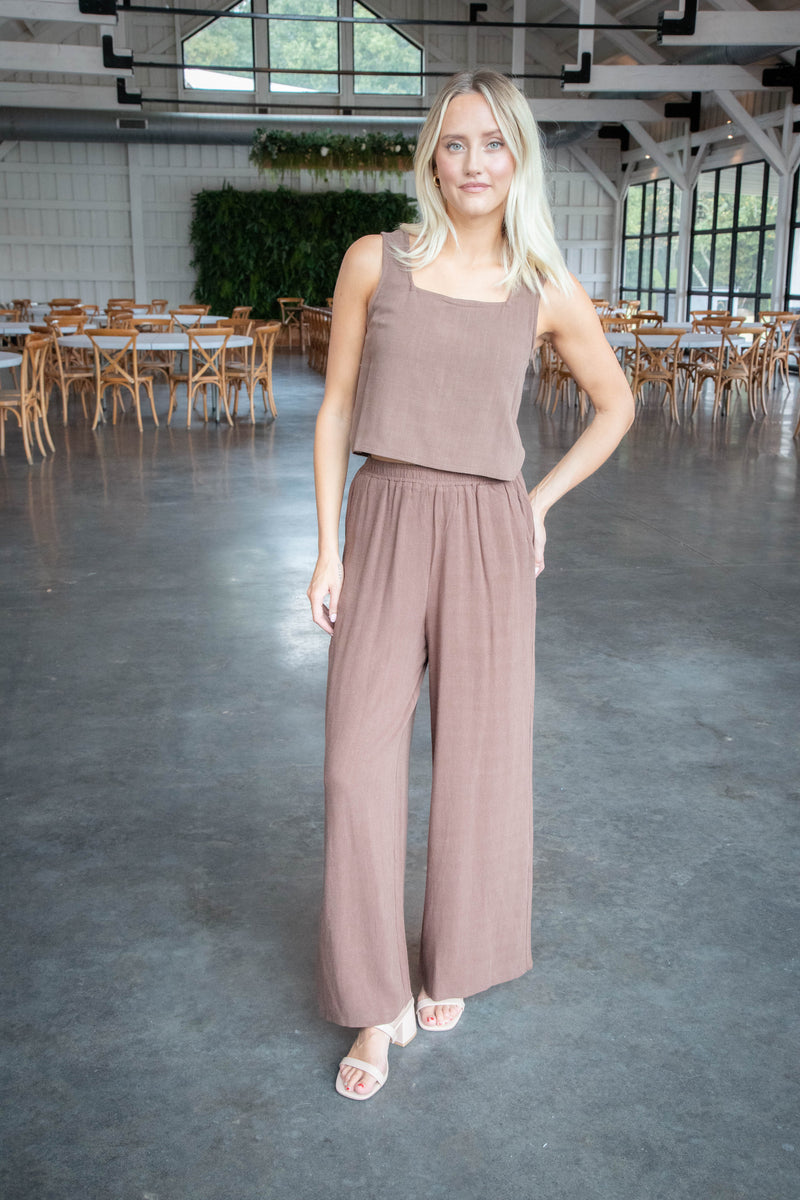 Sugarloaf Wide Leg Linen Pants, Chocolate | Sadie & Sage