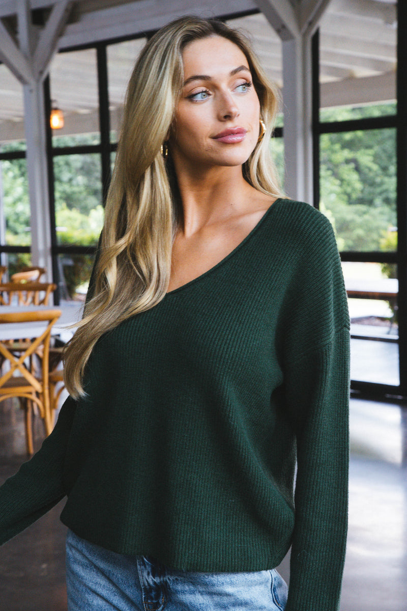 Anika Drop Shoulder Sweater, Hunter Green