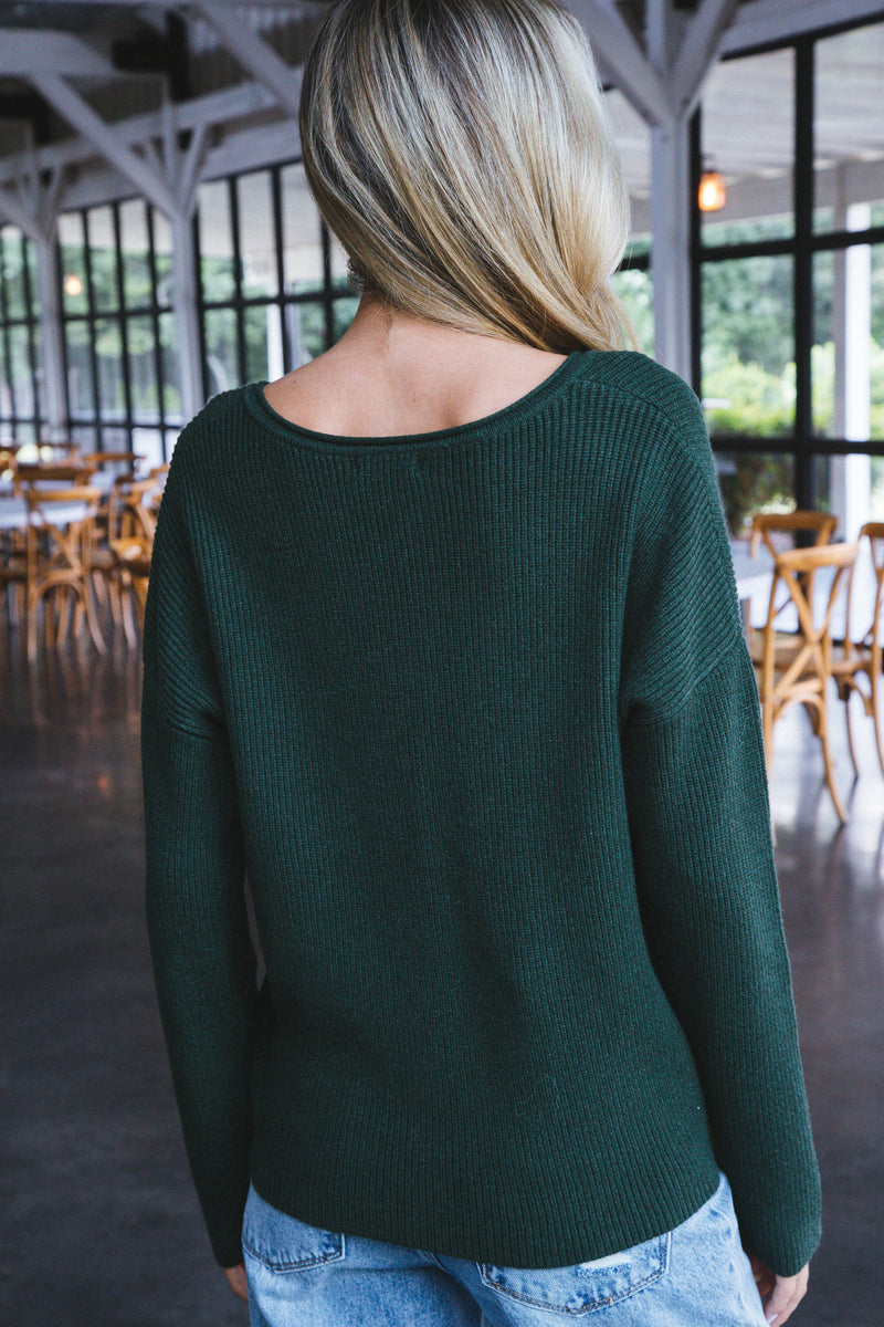 Anika Drop Shoulder Sweater, Hunter Green