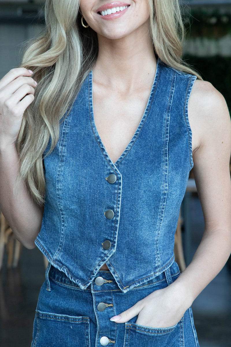 Mae V-Neck Vest, Denim