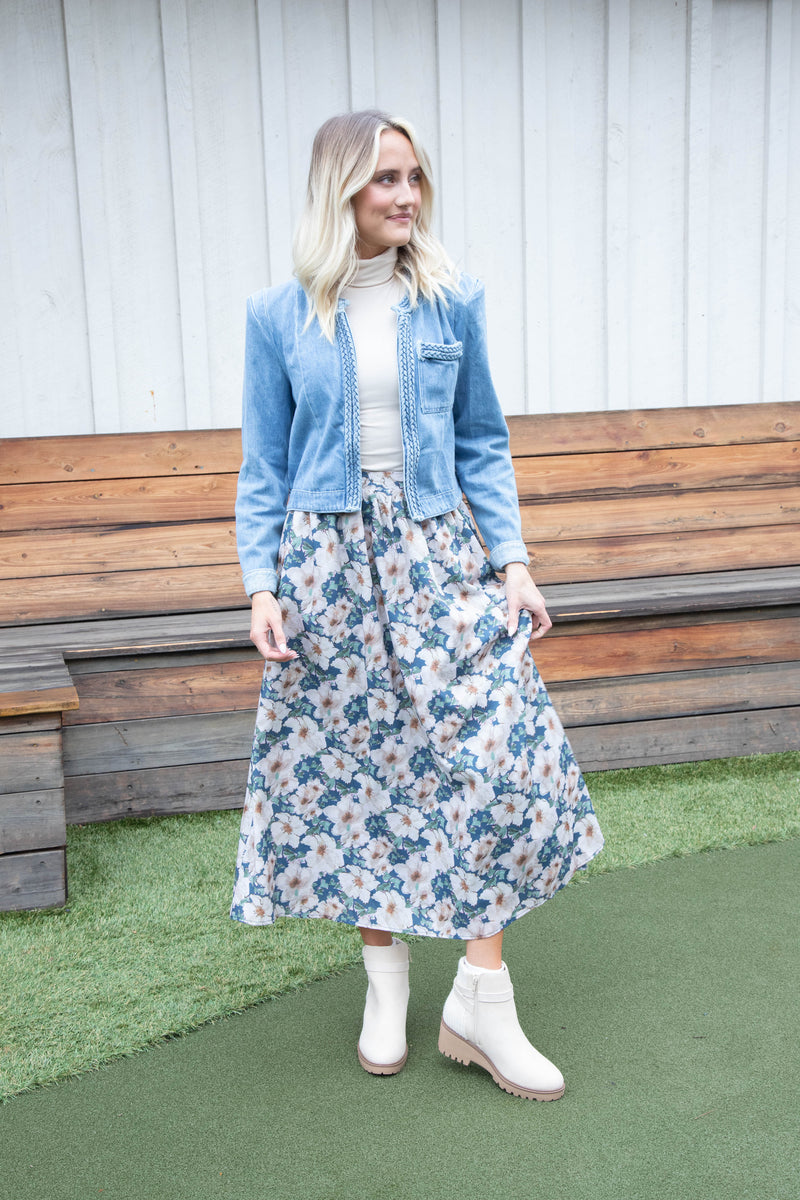 Seren Floral Midi Skirt, Navy Multi