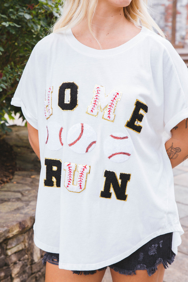 Sequin Homerun Graphic Tee, White/Black