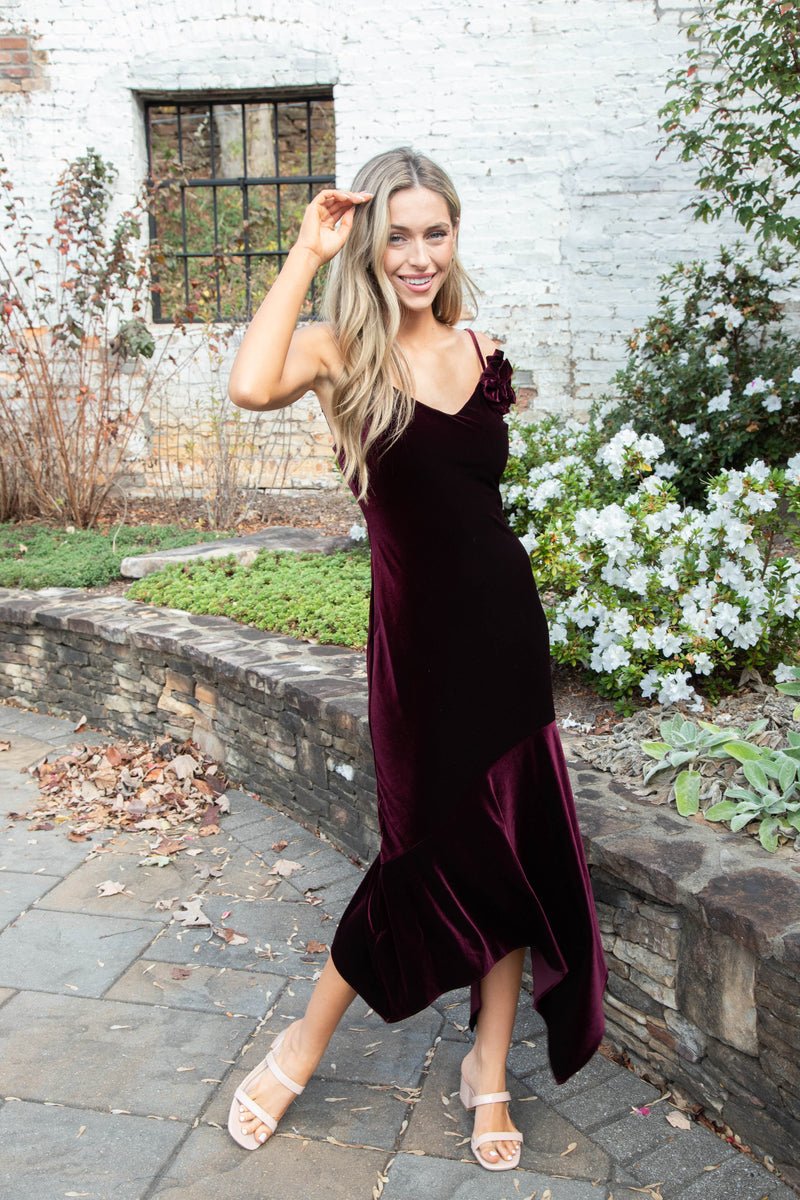 Lucille Velvet Dress, Wine | Steve Madden