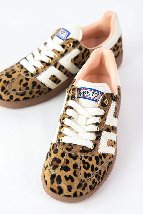 Cloud Vintage Style Sneaker, Leopard Camel White | Back 70