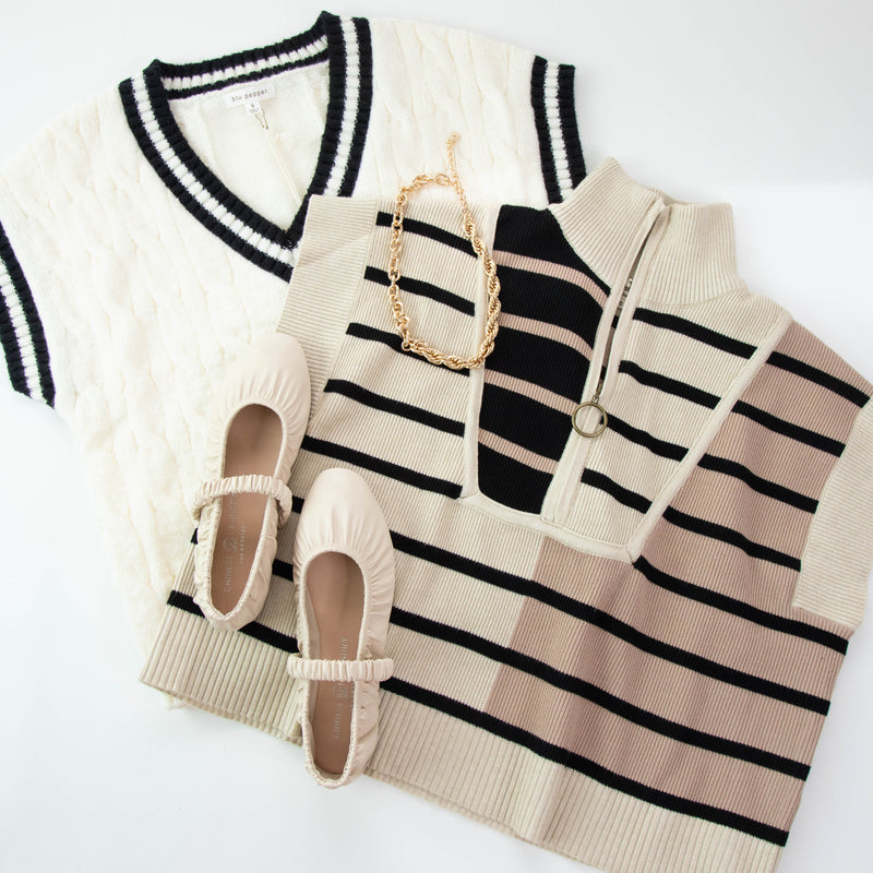 Amirah Striped Colorblock Sweater, Ecru Multi