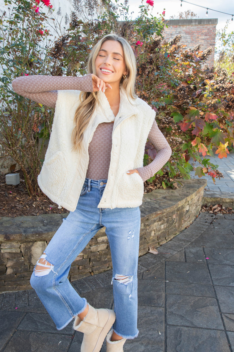 Amilia Faux Shearling Vest, Cream