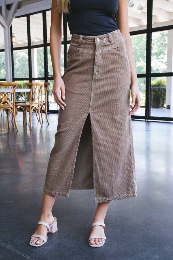 Kiana Corduroy Maxi Skirt, Camel