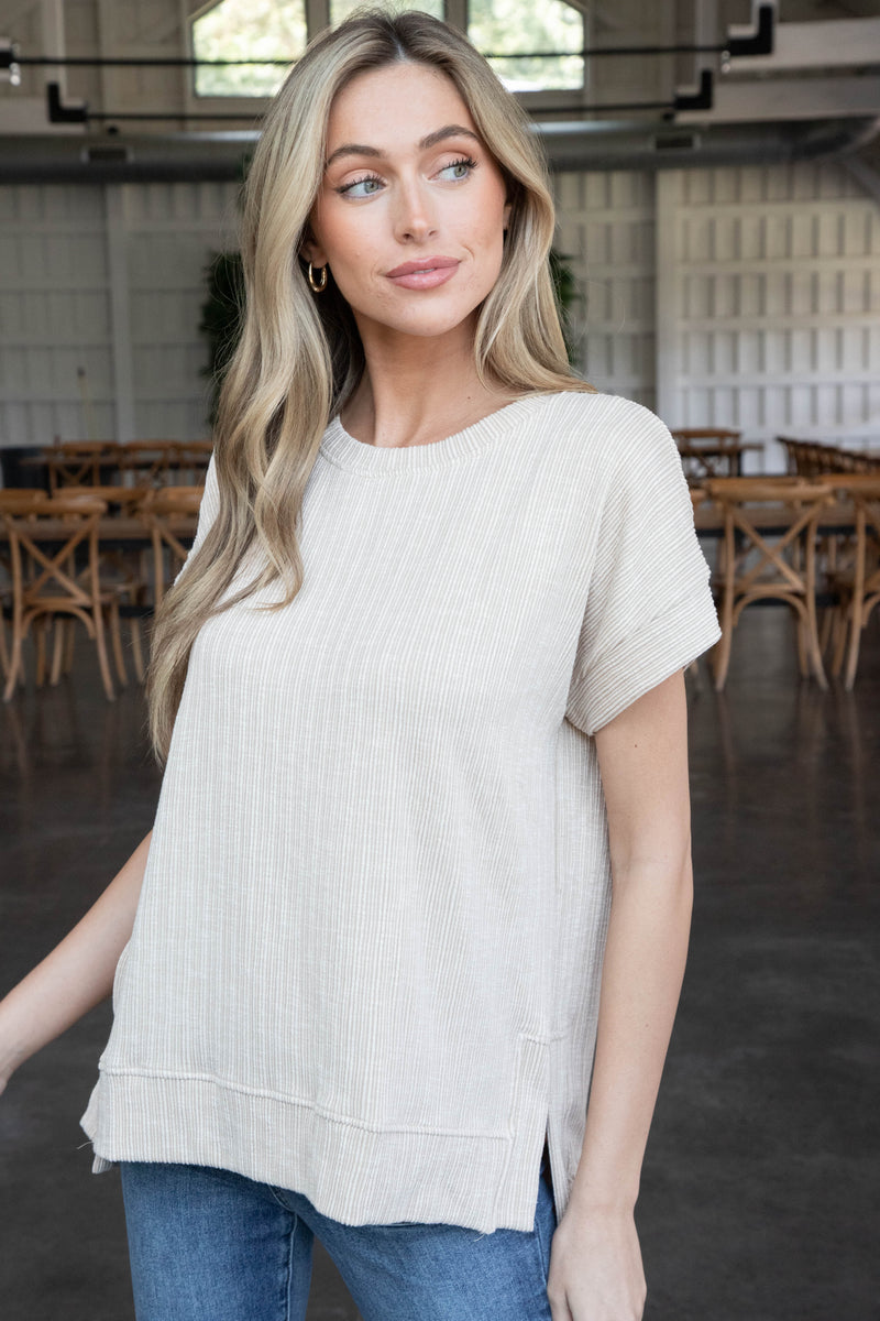 Haya Drop Shoulder Top, Taupe