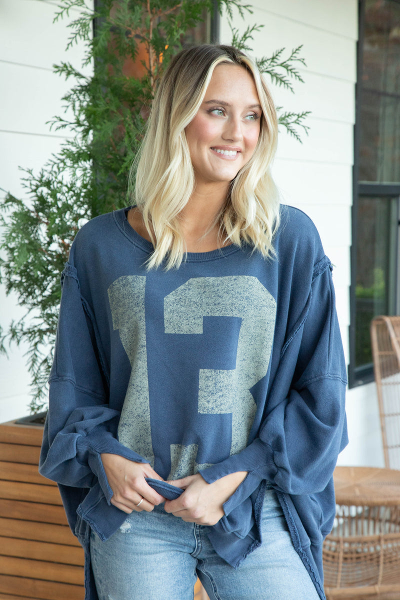 Graphic Camden Sweatshirt, Navy Combo | Free People