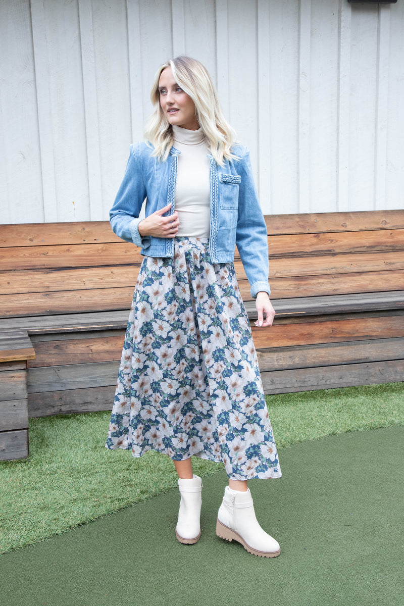 Seren Floral Midi Skirt, Navy Multi