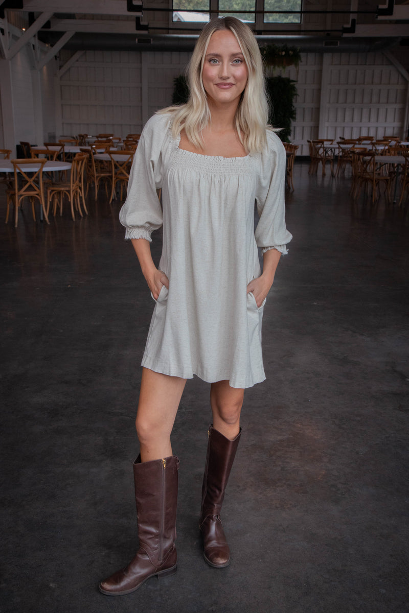 Indie Linen Blend Dress, Oatmeal