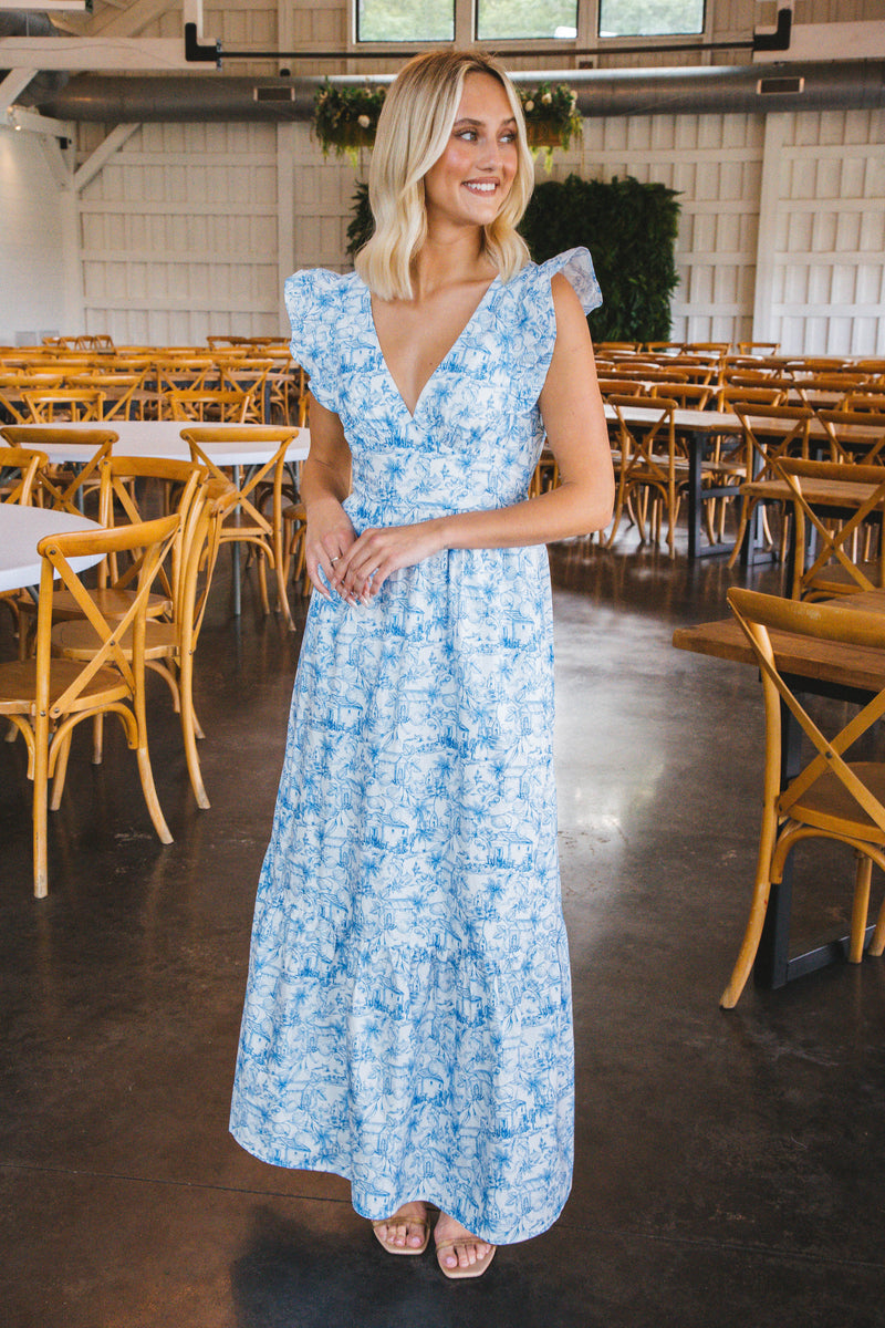 Sadie Ruffled Maxi Dress, French Blue