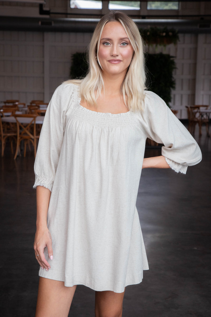 Indie Linen Blend Dress, Oatmeal