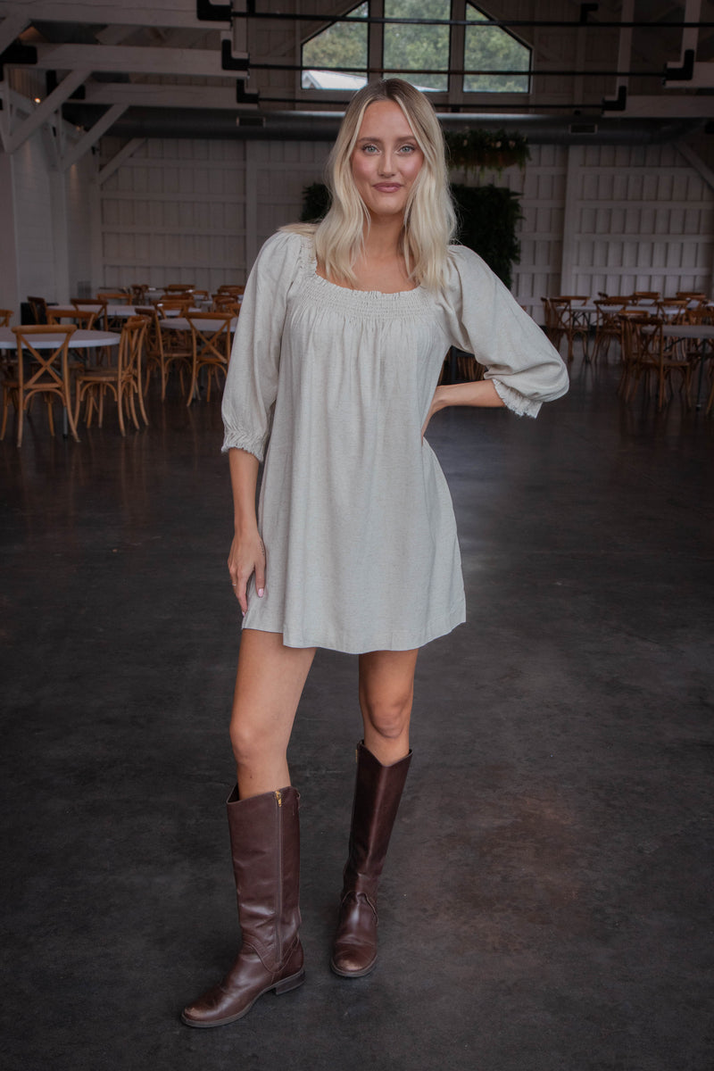 Indie Linen Blend Dress, Oatmeal